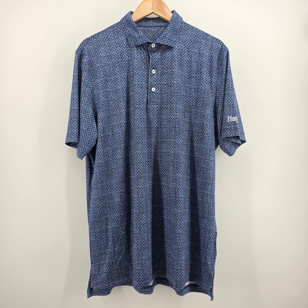 Johnnie-O Mens size Large Blue Geometric AOP Print Golf Performance Polo Shirt - Picture 2 of 16